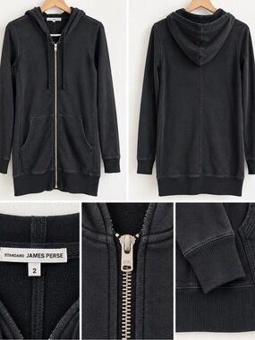 James Perse Black Long Zip Hoodie